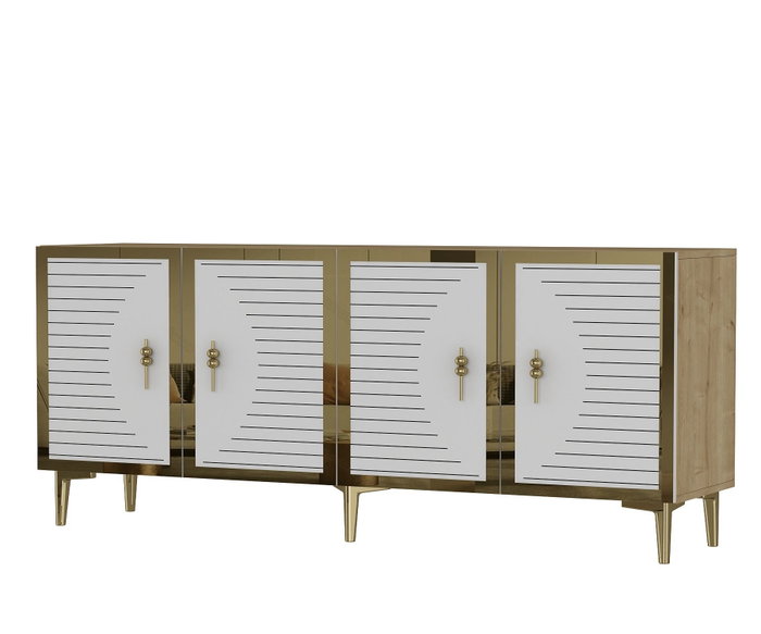 Hanah Home Tuna 180 Consola Roble Zafiro, Blanco y Dorado, 180x75x32 cm